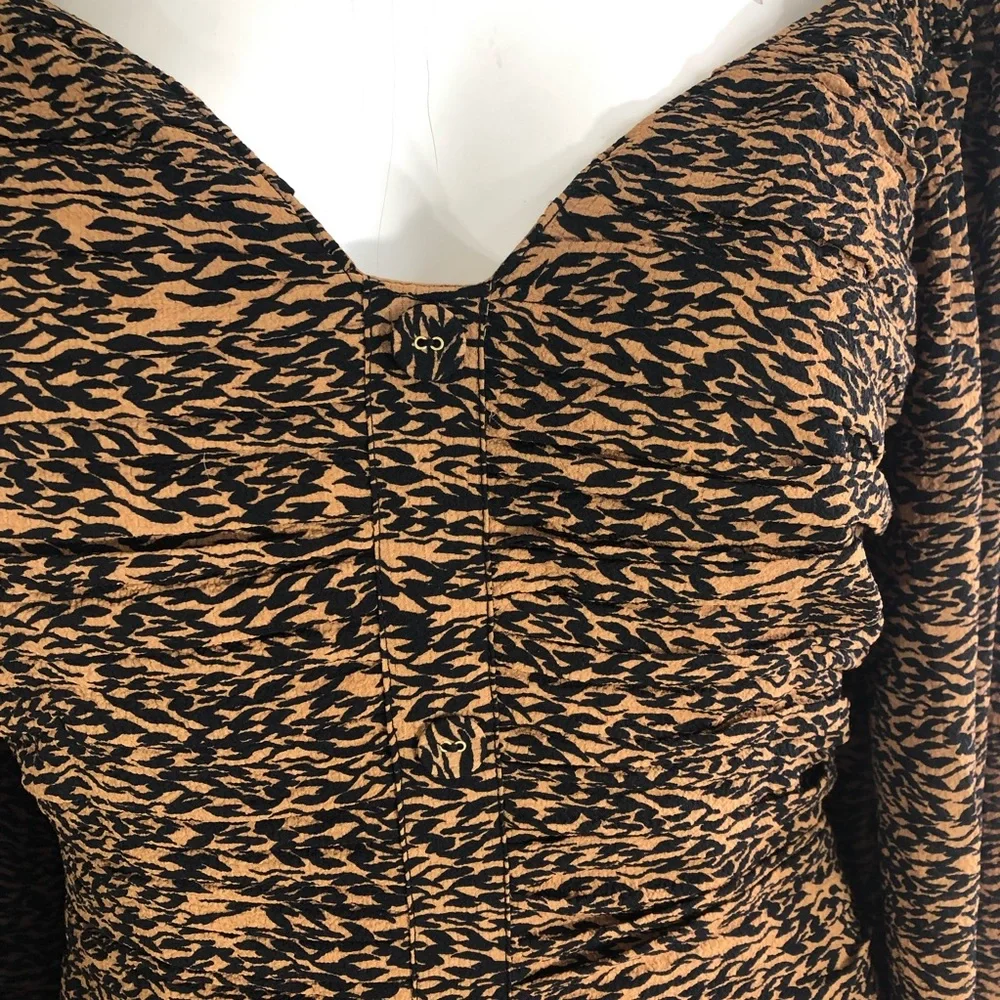 Ted Baker Wyatte Animal Print V-Neck Balloon Sleeve Ruched Bodycon Mini … - Picture 8 of 11